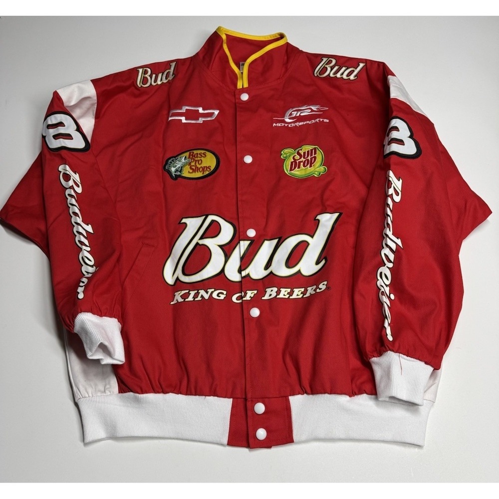 NASCAR NWT Bud Budweiser Dale Earnhardt Jr Women's Red Zip Racing Jacket Size M